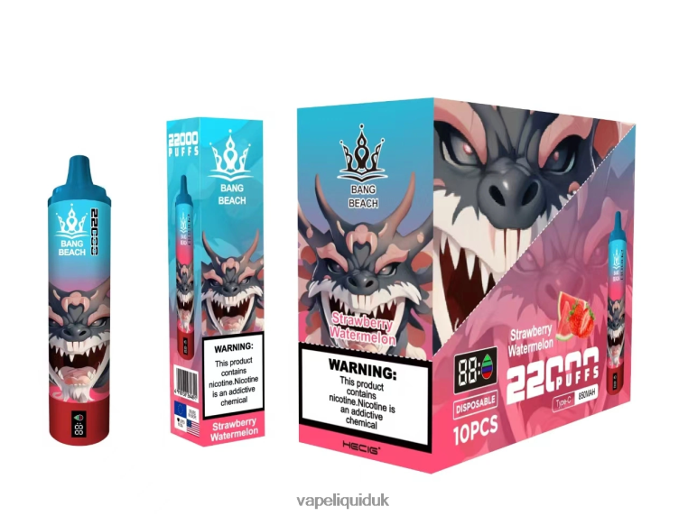 Vape Juice - Bang Beach 22000 Puffs Smart Screen Strawberry Watermelon RFJZP23