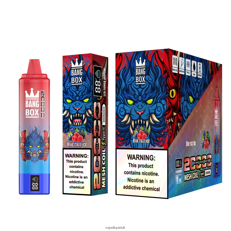 Vape Juice - Bang Box 20000 Puffs Smart Screen Blue Razz Ice RFJZP59