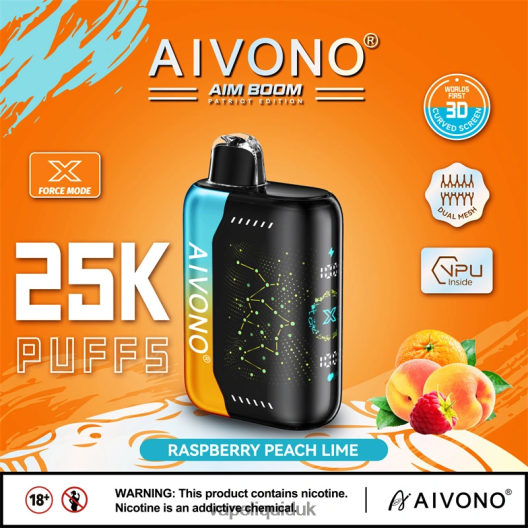 Vape Liquid - Aivono AIM BOOM 25000 Raspberry Peach Lime 00N8Z2350