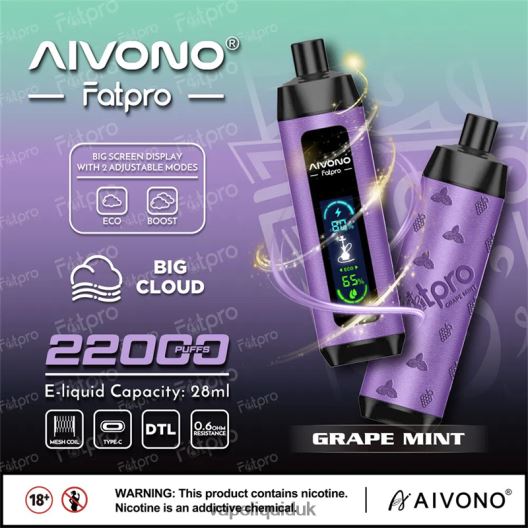 Vape Liquid - Aivono Fatpro 22000 Grape Mint 00N8Z22