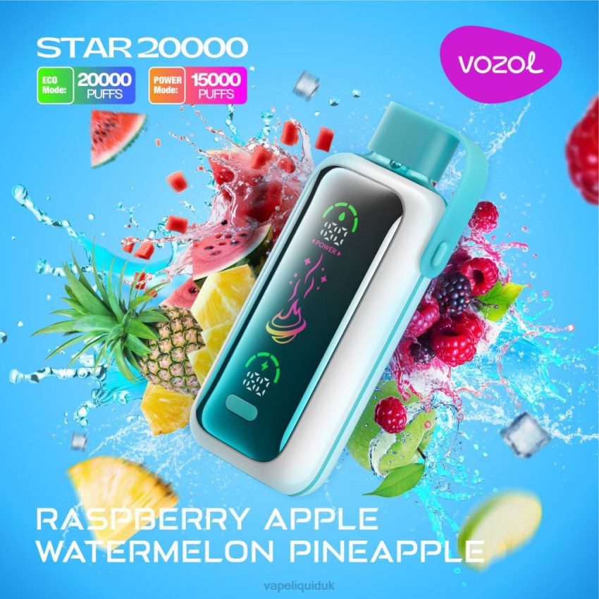 Vape Juice - RASPBERRY APPLE WATERMELON PINEAPPLE VOZOL STAR 20000 4FFT0818