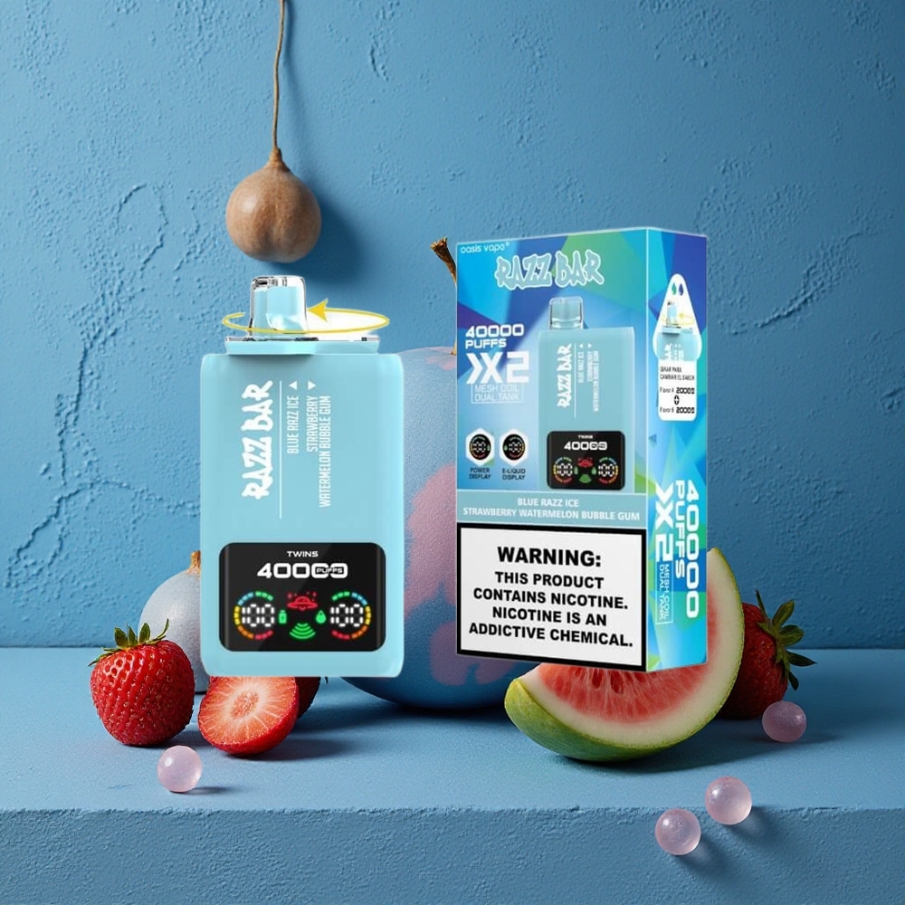 Blue Razz Ice-Strawberry Watermelon Bubble Gum Razz Bar 40000 Puffs Disposable Vape with Power Screen Display