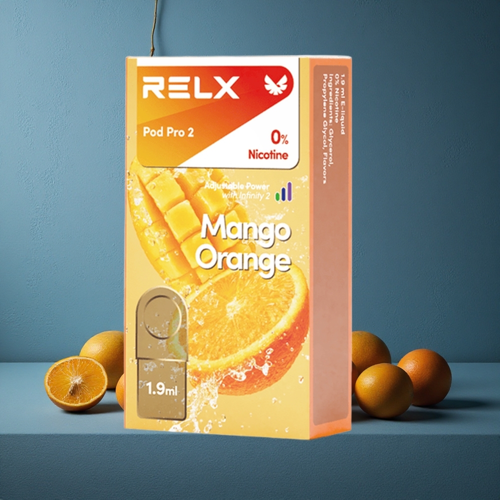 Mango Orange RELX Pod Pro 2 1.9ml Vape Capacity 0% Nicotine